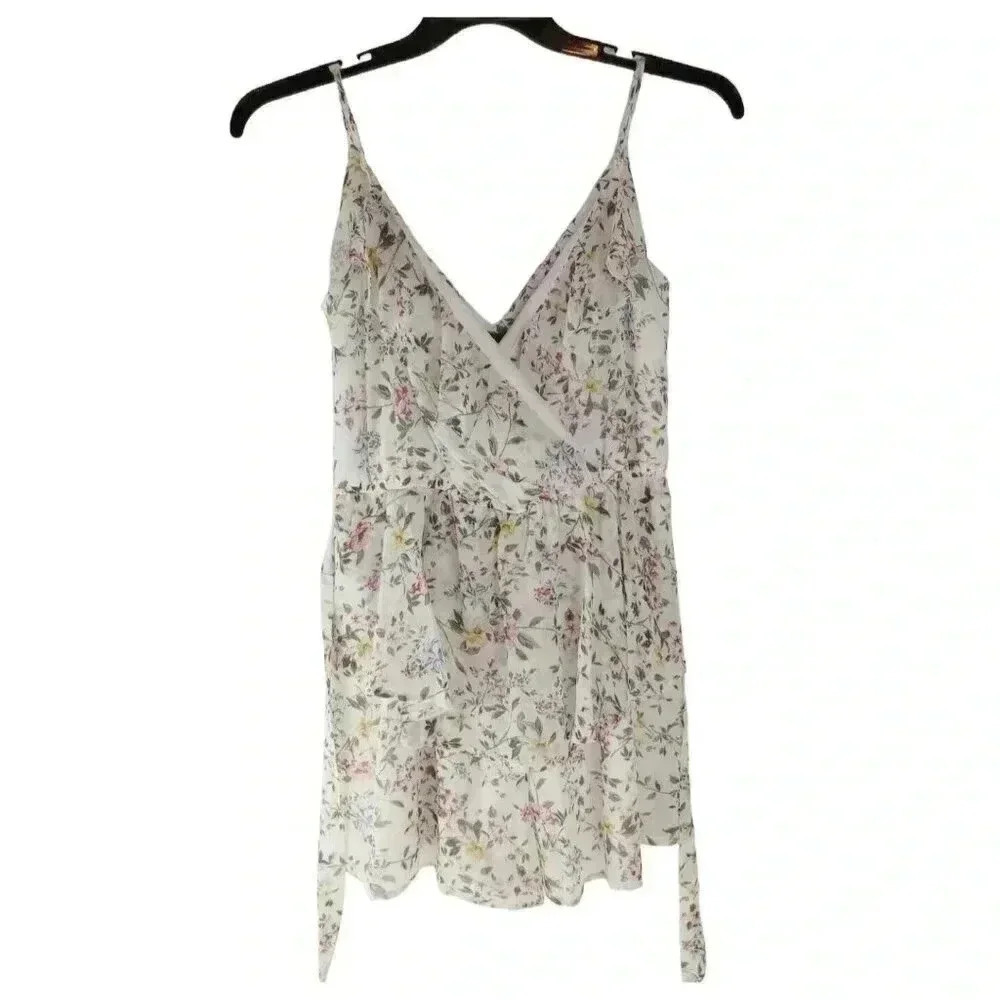 TRIXXI Womens ROMPER sz M  Wildflower Floral Lined V-Neck Ruffle Flirty Straps